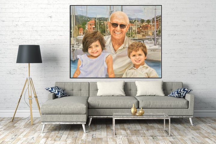 Original Family Wall Art from Photo Abstract Grandpa and Grandchildren Oil Painting for Home | PAINTING FROM PHOTO #65