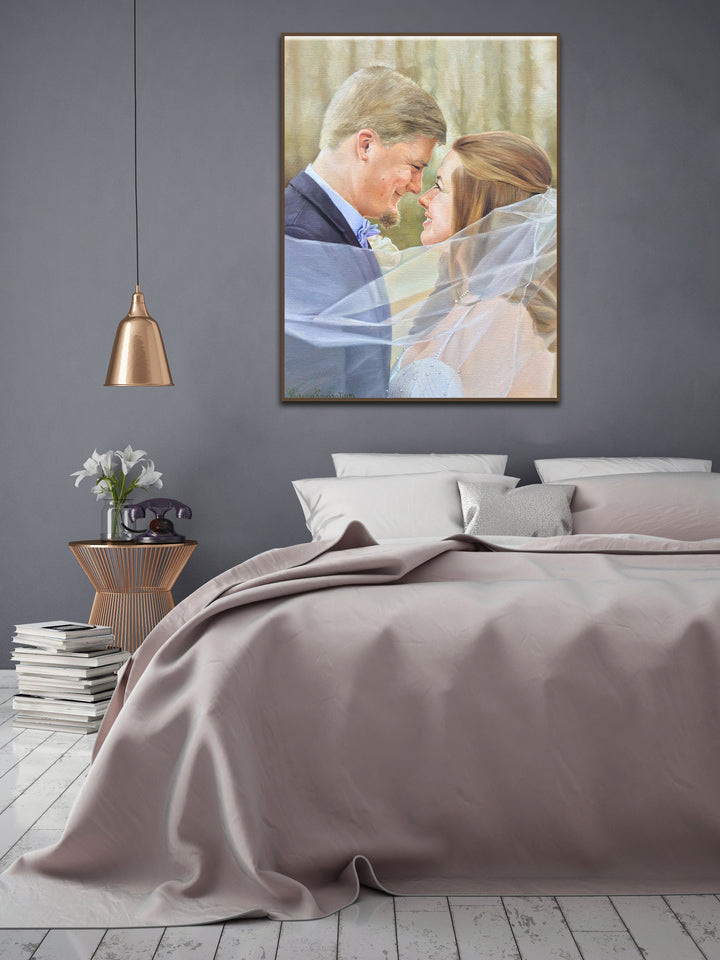 Original Wedding Paintings from Photo Family Artwork Couple in Love Colorful Decor for Bedroom | PAINTING FROM PHOTO #62
