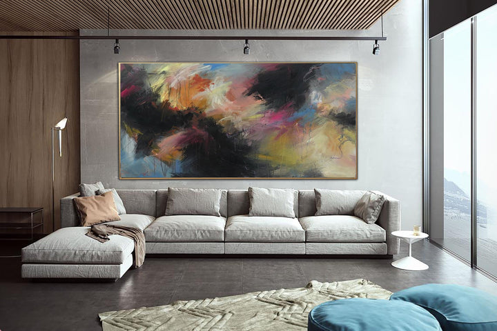 Large Colorful Wall Art Abstract Oil Painting Canvas Black Wall Art Textured Painting Contemporary Wall Art for Fireplace Wall Decor | PEAL OF SHADOW - trendgallery.ca