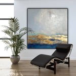 Oversize Abstract Painting Extra Large Wall Art Landscape Gray Painting Blue Painting Abstract Artwork Living Room Wall Art Framed Wall Art | WANDERING SMOKE