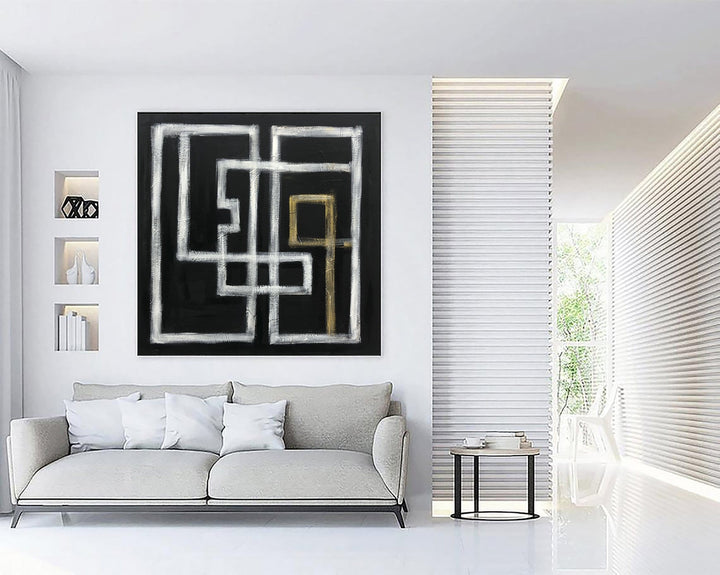 Abstract Black And White Paintings On Canvas Minimalist Art Vivid Colors Modern Oil Hand Painted Art Living Room Decor | GEOMETRIC LABYRINTH - trendgallery.ca