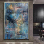 Original Painting On Canvas Abstract Wall Art Large Royal Blue Painting For Bedroom Expressionism Painting Fine Art Fireplace Wall Decor | SKY VELVET