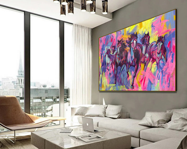 Original Running Horses Acrylic Painting Abstract Animal Painting on Canvas Textured Wall Art for Home Decor | FINAL RACE - trendgallery.ca