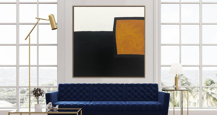 Large Original Abstract Black And White Painting On Canvas Orange Artwork Abstract Fine Art Minimalist Geometric Wall Art | FRAGILE LINE - trendgallery.ca