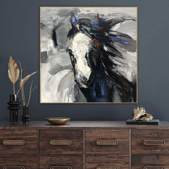 Abstract Horse Painting Modern Fine Art Abstract Animal Painting Gray Wall Art Palette Knife Artwork Wall Hanging Decor | FREEDOM OF MOVEMENT - trendgallery.ca