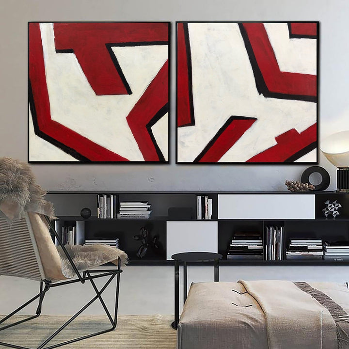 Creative Minimalist Diptych Paintings On Canvas Abstract Lines Wall Art Set Of 2 Aesthetic Paintings Modern Wall Hanging Decor | SEPARATE WAYS - trendgallery.ca