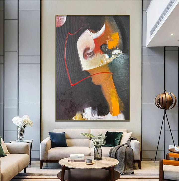 Original Colorful Minimalist Oil Painting Abstract Man Modern Artwork Decor for Living Room | HELMET 27.5"x20"