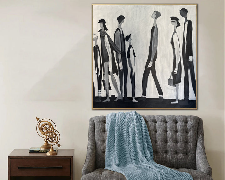 Original Abstract Humans Paintings On Canvas Black And White Figurative Art Textured Minimalist Painting Wall Decor | QUEUE - trendgallery.ca