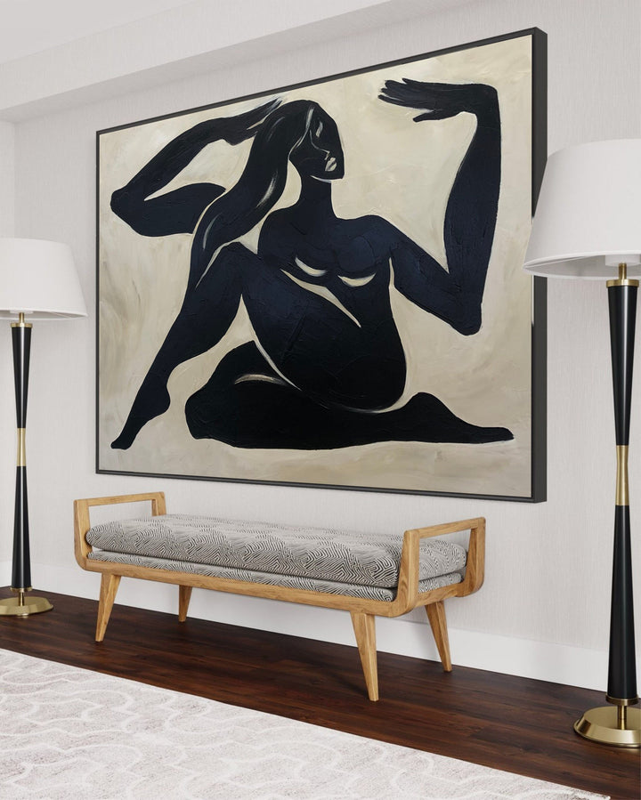 Abstract Woman Black And White Oil Painting Original Modern Greek Athlete Wall Art Decor Artwork for Home | GREEK ATHLETE 24"x32"