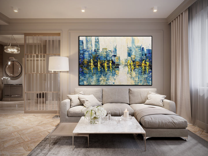 Abstract Rainy City Oil Painting Atmospheric Modern Artwork Textured Wall Art for Living Room | URBAN RAIN - trendgallery.ca