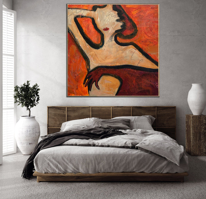 Large Original Woman Paintings On Canvas Abstract Minimalistic Wall Art Modern Figurative Fine Art | WOMAN IN RED - trendgallery.ca