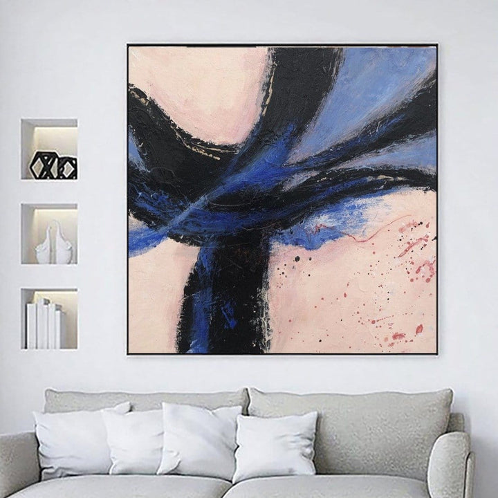 Extra Large Abstract Minimalist Paintings On Canvas Creative Textured Painting 60x60 Oil Painting In Pink And Blue Colors for Living Room | SPLASH - trendgallery.ca