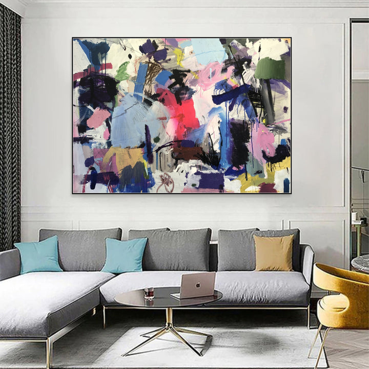Contemporary Abstract Purple Painting On Canvas Colorful Modern Wall Artwork Original Textured Painting Wall Decor | SEASONAL TOUCHES 35.8"x53.9"