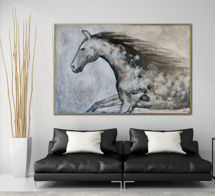 Large Horse Painting Abstract Horse Wall Art Black And White Canvas Art Abstract Animal Painting Extra Large Wall Art Living Room Wall Art | IVORY - trendgallery.ca