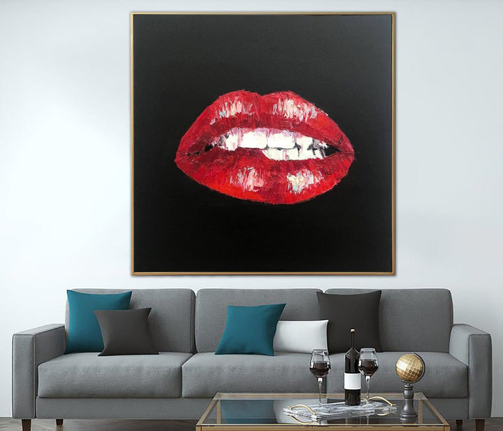Red Lips Painting Sparkle Lips Wall Art Sexy Lips Painting Warm Red Lips Mouth Original Art Kiss Fashion Wall Art Lips Artwork | SPARKLING LIPS - trendgallery.ca