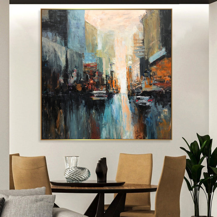 Abstract Chicago Cityscape Paintings On Canvas Original Chicago Streets Artwork Textured City Streets Modern Oil Painting for Home Decor | STREETS OF CHICAGO