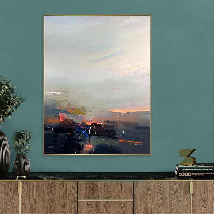 Abstract Colorful Sunset Paintings On Canvas Handmade Minimalist Wall Art Original Abstract Art | DEPTH OF NATURE 336 47.2"x38.2"