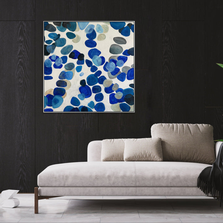Abstract Blue Stones Paintings On Canvas, Modern Minimalist Artwork, Textured Oil Painting, Acrylic Handmade Art for Decor | BLUE STONES 32"x32"