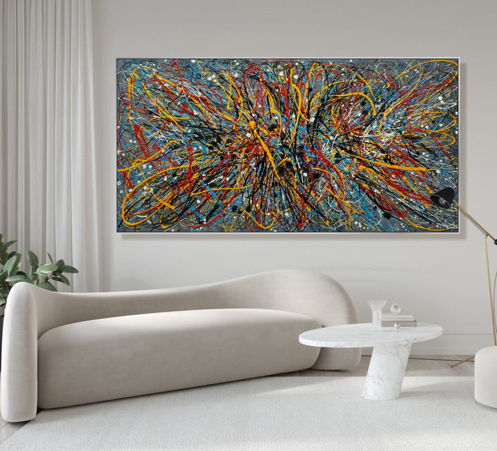 Large Abstract Landscape Painting Colorful Painting Abstract Pollock Style Modern Painting On Canvas Frame Painting Contemporary Art | STARDUST SERENADE 30x60"