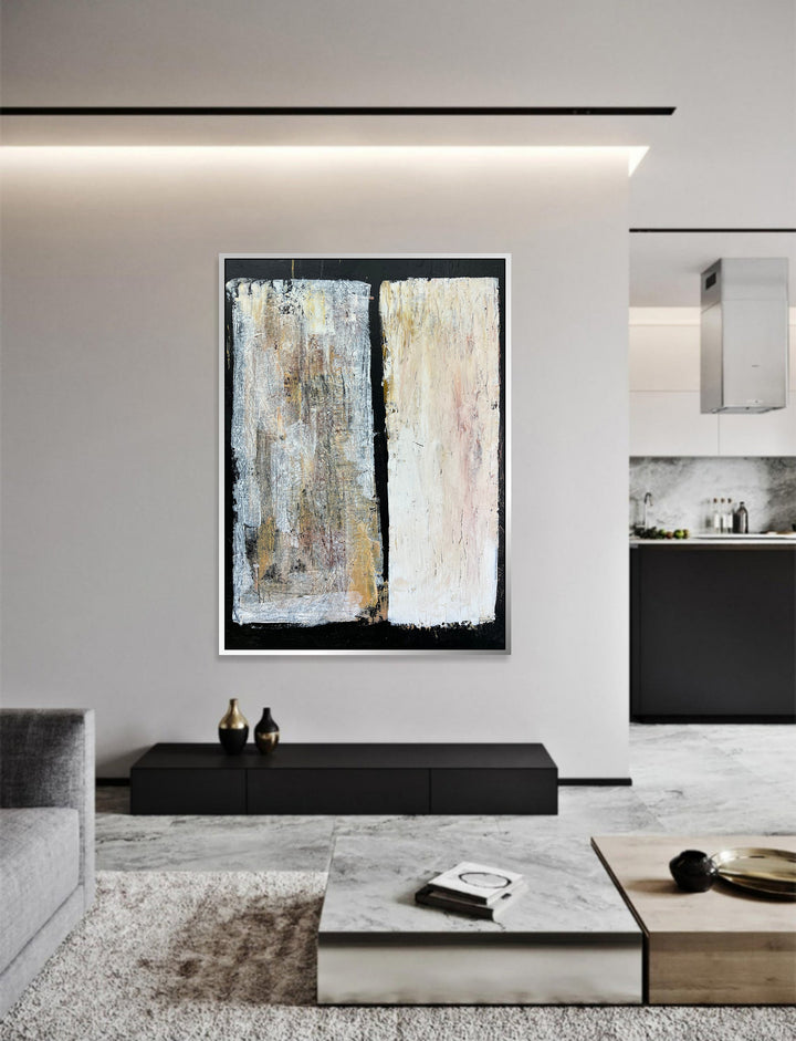 Abstract Paintings On Canvas Original Black And White Paintings Minimalist Modern Paintings Acrylic Home Decor Art Framed Abstract | TWIN GEOMETRIES 32"x24"