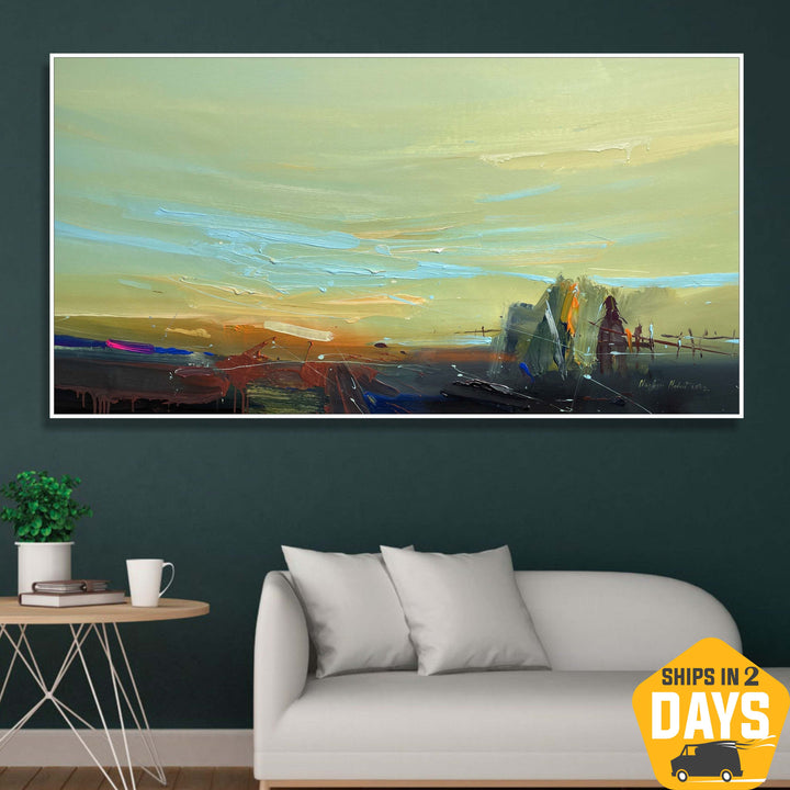 Large Abstract Colorful Landscape Paintings On Canvas Original Acrylic Painting Minimalist Art for Home Decor | DEPTH OF NATURE 278 27.5"x51.2"