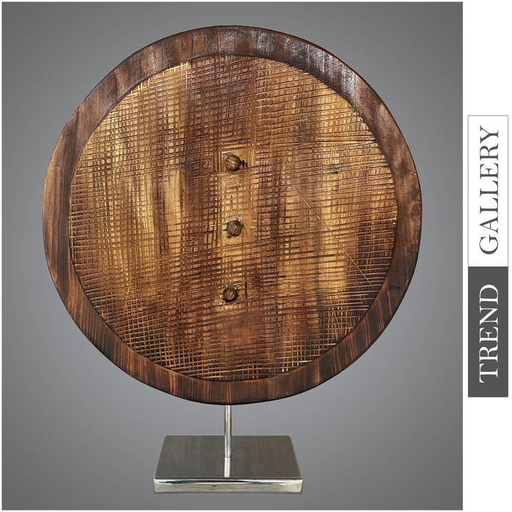 Abstract Round Wood Sculpture Creative Ribbed Desktop Art Original Table Figurine for Room Decor | RIBBED DISC 21.6"x17.7" - Trend Gallery Art | Original Abstract Paintings