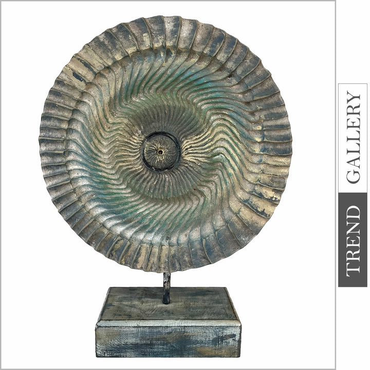 Creative Round Wood Table Figurine Gray and Green Original Desktop Art for Room Decor | SHIELD OF DIONYSUS 18.9"x14.5" - Trend Gallery Art | Original Abstract Paintings