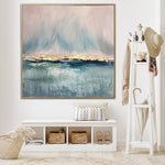 Waterscape Contemporary Art Wall Painting: Oil Painting On Canvas In Grey, Blue, Pink Colors With Gold As Wall Decor | BOUNDLESS