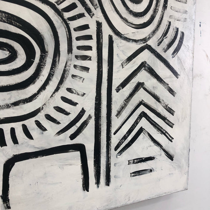 Modern Black And White Painting on Canvas Eclectic Wall Art Black and White Symbols Painting Contemporary Art Commission Artwork | ANCIENT SIGNS - trendgallery.ca