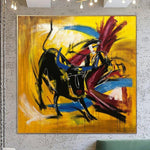 Extra Large Abstract Bullfight Paintings On Canvas Yellow Corrida Wall Art Modern Wall Decor | SPANISH MOTIVES