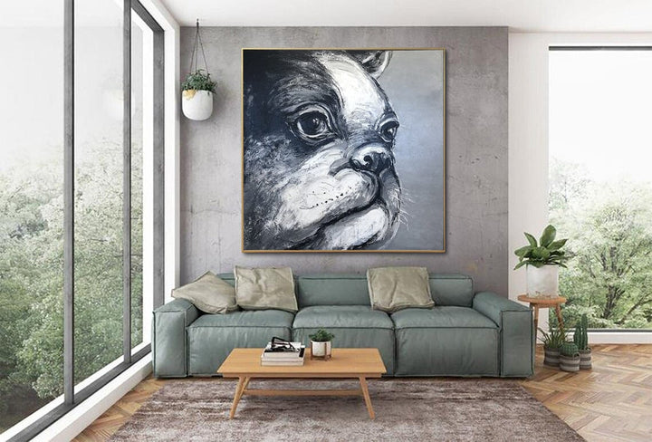 Abstract Bulldog Painting On Canvas Monochrome Dog Creative Animal Artwork Original French Bulldog Oil Painting for Room Decor | BULLDOG BENNY - trendgallery.ca