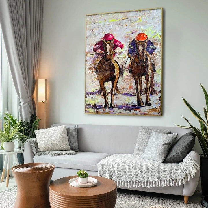 Horse Racing Acrylic Artwork Horse Racing Painting Wall Art Decor Jockeys Artwork Decor for Home | JOCKEYS - trendgallery.ca