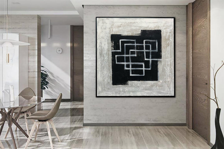 Abstract Black And White Paintings On Canvas Maze Painting Original Textured Wall Art Modern Oil Hand Painted Art | DARK MAZE - trendgallery.ca