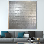 Original Silver Mesh Monochrome Texture Oil Painting Abstract Wall Art Creative Artwork for Room Decor | SILVER TILES