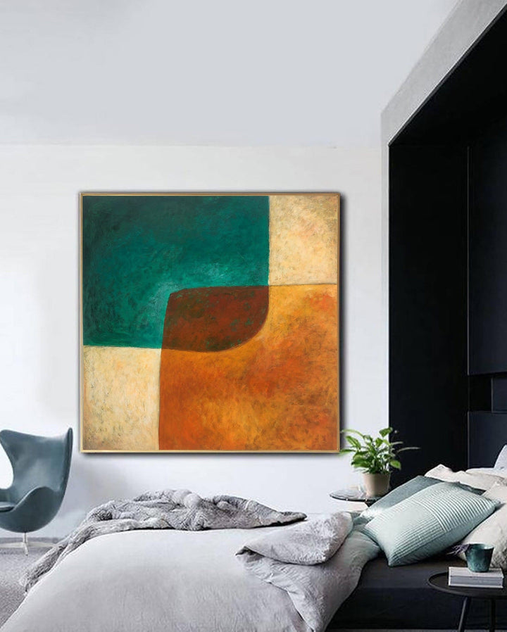 Abstract Painting On Canvas Minimalist Wall Art Green Artwork Heavy Textured Wall Art 32x32 Art Abstract Shape Art for Living Room | SPRING MEETS FALL - trendgallery.ca