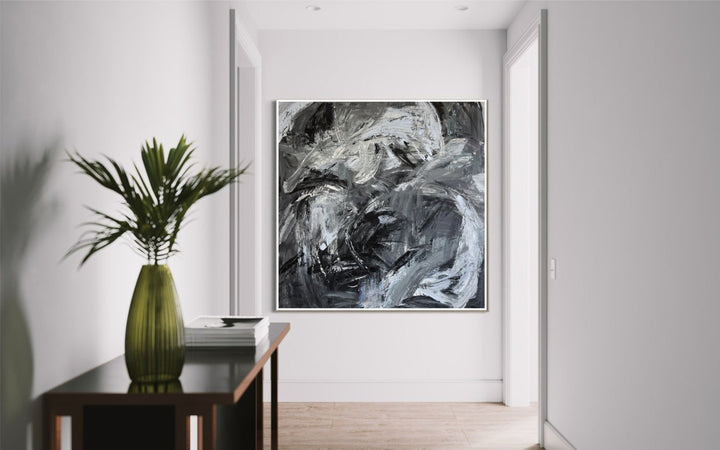 Original Monochrome Artwork Abstract Black and White Acrylic Painting Modern Wall Art Decor for Home | COLD STORM 46"x46"