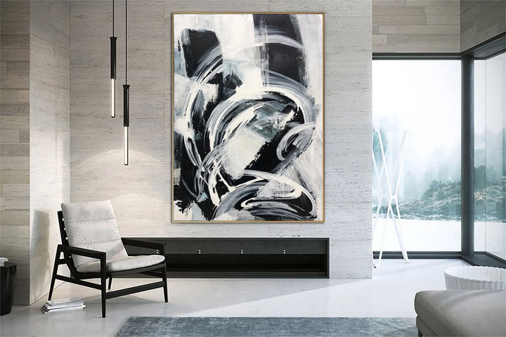 Original Painting on Canvas Black and White Wall Art Canvas Grey Artwork Modern Oil Painting Contemporary Wall Art for Indie Room Decor | SNOWSTORM - trendgallery.ca