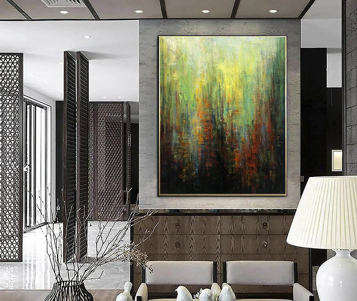 Large Abstract Green Oil Paintings On Canvas Acrylic Artwork Modern Textured Fine Art Handmade Wall Art | PINE FOREST - trendgallery.ca