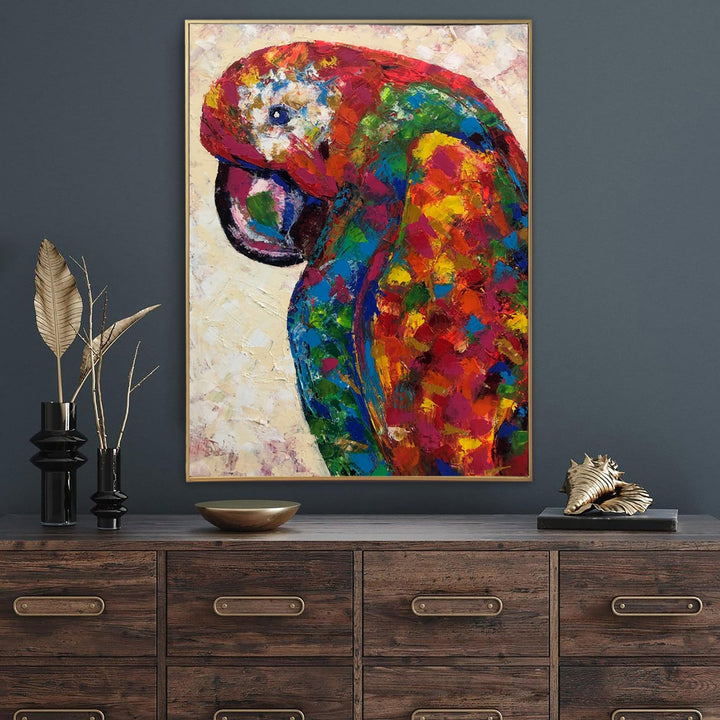 Abstract Parrot Painting Canvas Bright Bird Art Colorful Artwork Painting 54x40 Art Tropical Wall Art for Lake House Wall Art | RED PARROT - trendgallery.ca