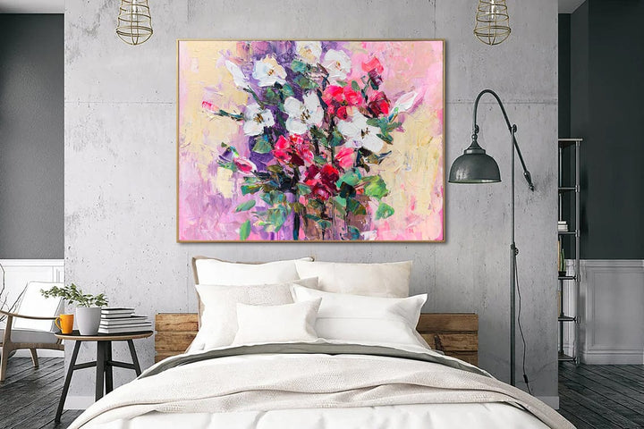 Original Abstract Flowers Painting On Canvas Colorful Floral Art Textured Acrylic Oil Painting | FLORAL REFLECTION 24"x32"