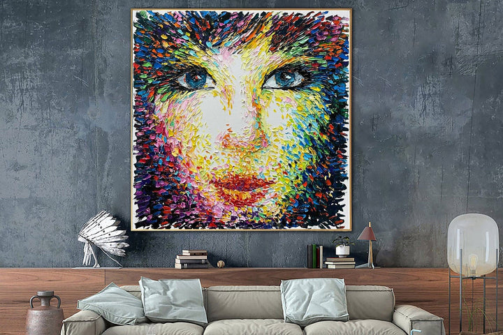 Abstract Figurative Painting on Canvas Original Woman Portrait Wall Art Colorful Artwork Modern Impasto Painting for Living Room Decor | MODERN PORTRAIT