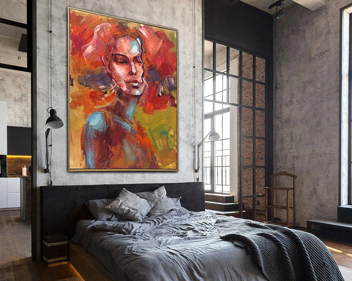 Abstract Woman Painting Canvas Red Wall Art Sexy Figurative Art Abstract Portrait Art Ginger Girl Painting Contemporary Art for Fireplace | REDHEAD - trendgallery.ca