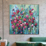 Original Floral Painting on Canvas Red Flowers Paintings On Canvas Love Wall Art Oversized Thick Colorful Oil Hand Art | FLORISTIC