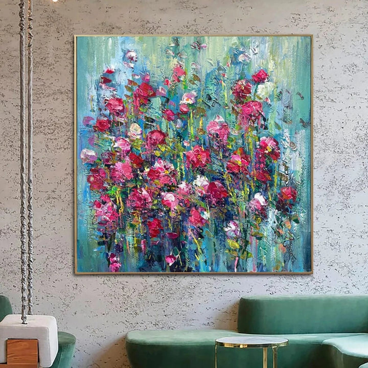 Original Floral Painting on Canvas Red Flowers Paintings On Canvas Love Wall Art Oversized Thick Colorful Oil Hand Art | FLORISTIC - trendgallery.ca