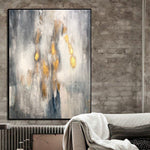Extra Large Acrylic Abstract Canvas Gray Oil Painting Abstract Modern Art Gold Leaf Contemporary Art | GOLDEN RAIN