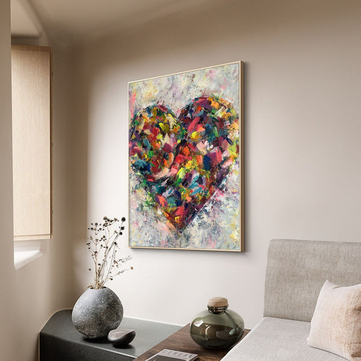 Large Abstract Paintings On Canvas Heart Painting Romantic Wall Art Colorful Wall Art Gift For Couple Modern Wall Art For Living Room Framed | LOVE EXPRESSION