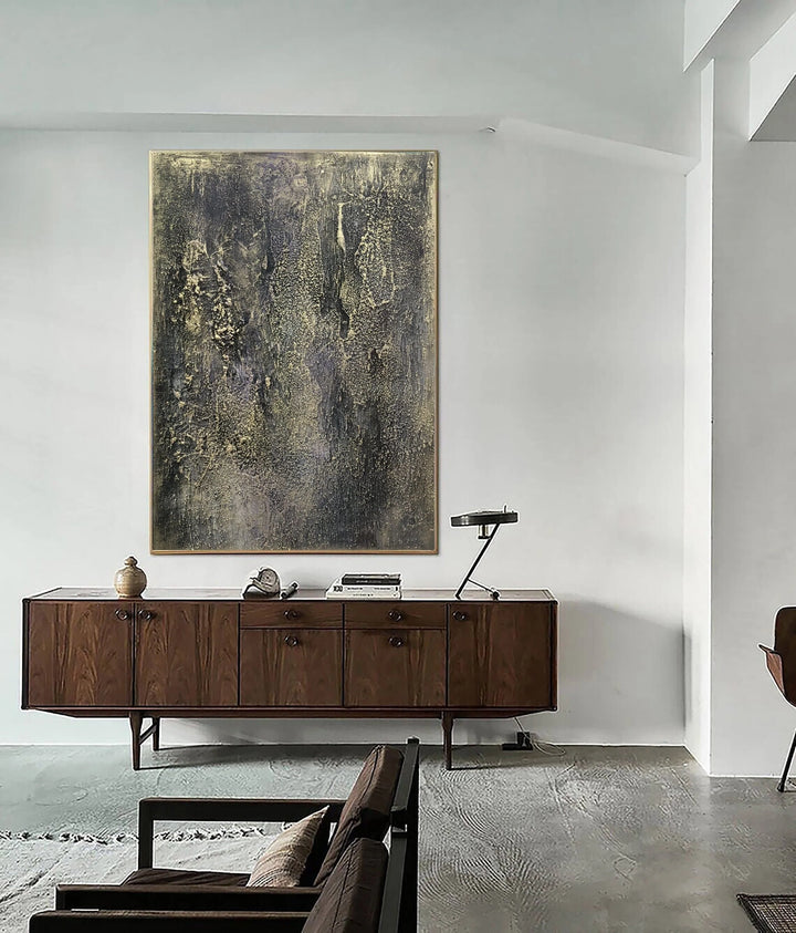 Large Abstract Painting on Canvas Monochrome Wall Art Gold Artwork Heavy Textured Painting Unique Artwork for Aesthetic Room Decor | LAVA - trendgallery.ca