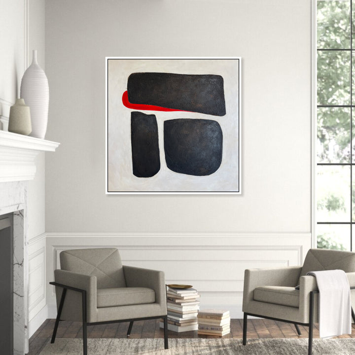 Abstract Three Black Stones Acrylic Painting Original Textured Artwork Modern Wall Art Decor for Office | RIGHT WAY 32"x32"