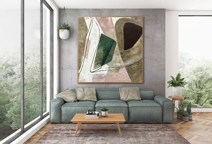 Abstract Beige Paintings On Canvas Minimalist Art Modern Textured Painting Original Neutral Wall Art Geometric Painting | GEOMETRIC SIGN