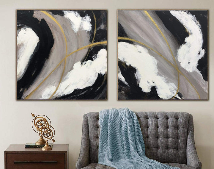Large Gray Painting Black And White Artwork Set Of Two Modern Paintings On Canvas Original Abstract Art Modern Wall Decor | VIEW BETWEEN THE CLOUDS - trendgallery.ca